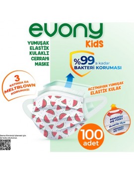 EVONY ELASTİK KULAKLI ÇOCUK KIDS MASKE 100 Adet